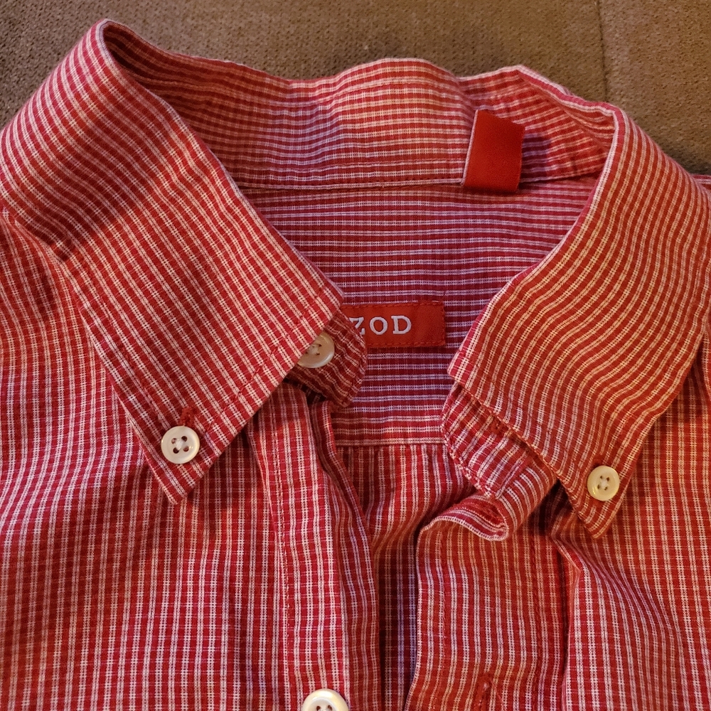 Mens red and white IZOD button down shirt